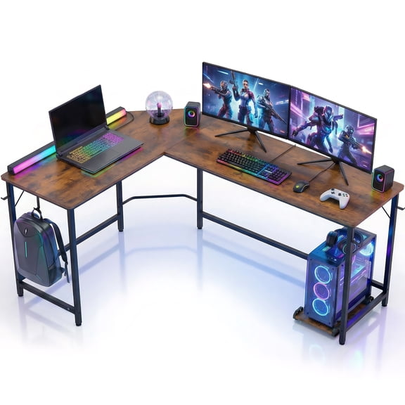 EDX Stylish L-shaped desk optimizes space, boosts productivity with ample dual-surface workspace and ergonomic modern design, Rust