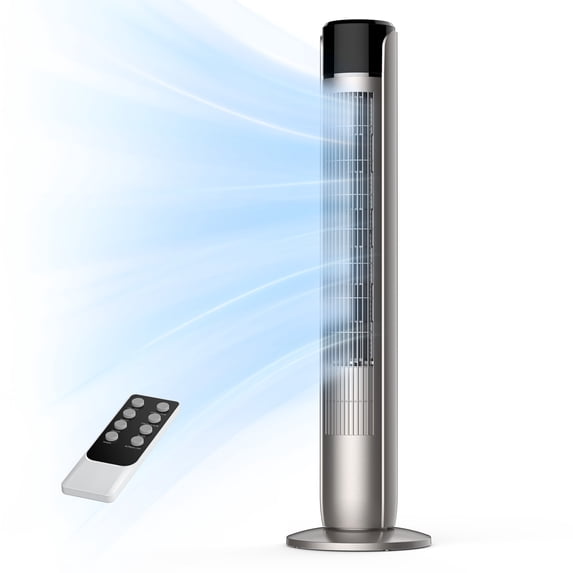 EDX Tower Fan for Home, 36" Standing Floor Fan, 25 ft/s Bladeless Fan Cold Air, 28dB Quiet for Sleep, Remote, 60° Oscillation, 12H Timer, 5 Speeds, 4 Modes, LED Display,Gray