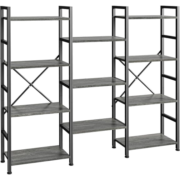 EDX Triple 4 Tier Bookshelf Storage Shelf, Modern Freestanding Bookcase with Metal Frame, Open Display Shelves, Space Saving Storage Organizer, Rustic Brown