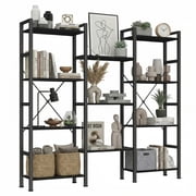 EDX Triple 4 Tier Bookshelf Storage Shelf, Modern Freestanding Bookcase with Metal Frame, Open Display Shelves, Space Saving Storage Organizer, Black