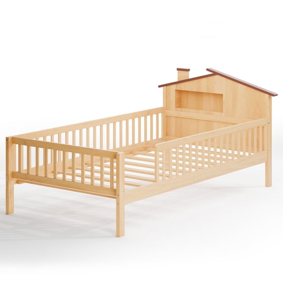edx Twin Bed Frame with Rails & Storage, Solid Wood Platform Bed with ...