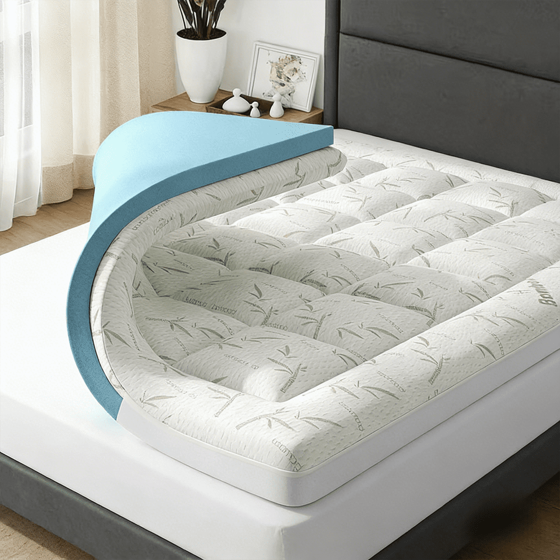 EDX Twin Size-Dual Layer 4 Inch Memory Foam Mattress Topper - 2 Inch Gel Memory Foam & 2 Inch Mattress Protector, Soft Skin-Friendly Down-Alternative Breathable