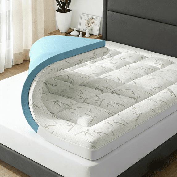 EDX Twin Size-Dual Layer 4 Inch Memory Foam Mattress Topper - 2 Inch Gel Memory Foam & 2 Inch Mattress Protector, Soft Skin-Friendly Down-Alternative Breathable