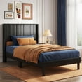 thumbnail image 1 of EDX Twin Size Upholstered Platform Bed Frame with Padded Wingback Headboard, Modern Accent Bedroom Furniture, Black PU Leather, 1 of 7