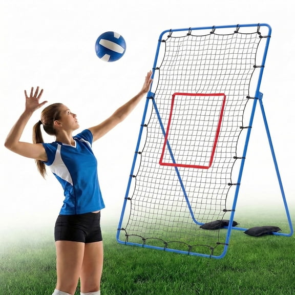 EDX Volleyball Rebounder Net with Travel Bag, Adjustable Angle Training Equipment for Solo Practice & Team Drills, Blue