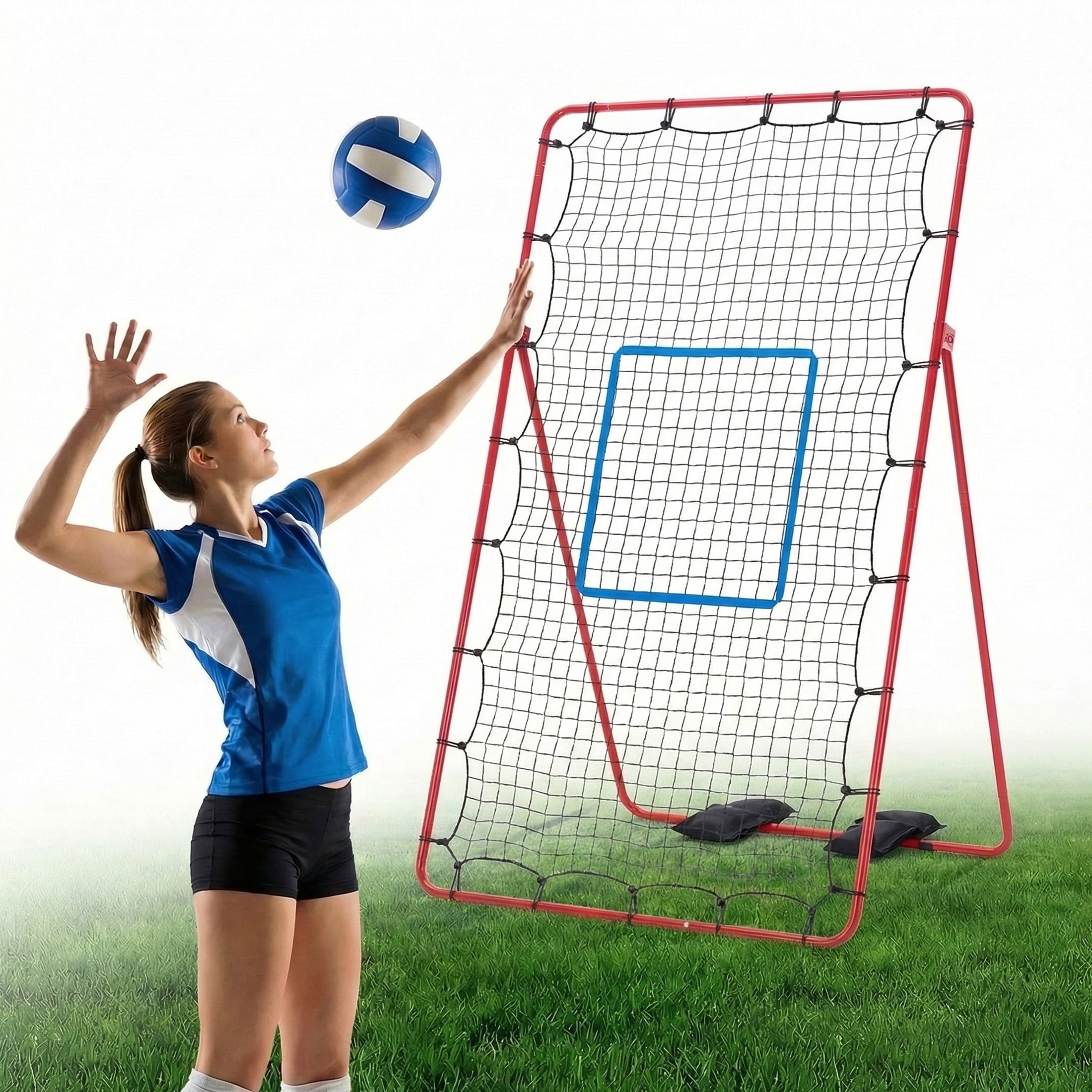 EDX Volleyball Rebounder Net with Travel Bag, Adjustable Angle Training Equipment for Solo Practice & Team Drills, Red