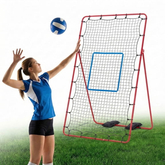 EDX Volleyball Rebounder Net with Travel Bag, Adjustable Angle Training Equipment for Solo Practice & Team Drills, Red