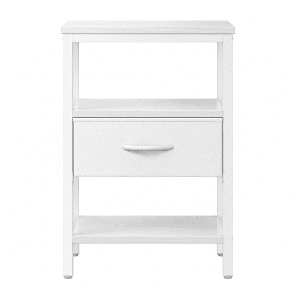 EDX Wall-Mounted Bedside Table, Built-in Outlet with USB/Type-C Ports and Adjustable Drawer, 3-Tier Storage Shelf with Fabric Drawer for Bedroom Space Saving, White