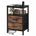 thumbnail image 1 of EDX Wall-mounted bedside table, featuring a built-in socket with USB/Type-C interface and adjustable drawers (two). Suitable for bedroom. Black+Genuine antique wood color, 1 of 8