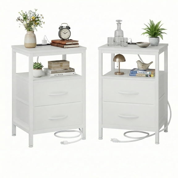 EDX Wall-mounted bedside table, featuring a built-in socket with USB/Type-C interface and adjustable drawers (two). Suitable for bedroom space-saving design. White