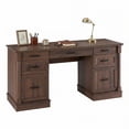 thumbnail image 1 of EDX Wood Computer Writing Desk Farmhouse Executive Desk, Rustic Office Desk with Charging Station and Keyboard Tray,Home Workstations with File Drawer, Storage Cabinet, Brown, 1 of 9