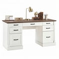 thumbnail image 1 of EDX Wood Computer Writing Desk Farmhouse Executive Desk, Rustic Office Desk with Charging Station and Keyboard Tray,Home Workstations with File Drawer, Storage Cabinet, White, 1 of 9
