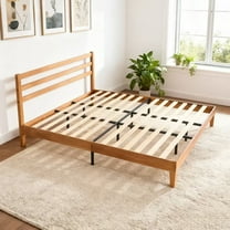 EDX Wood Full Size Bed Frame with Headboard - Walnut Finish, Solid Wood Slat Support System, No Box Spring Required