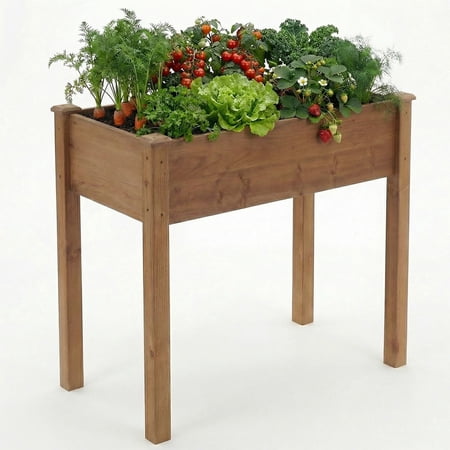 EDX Wooden Raised Garden Bed, Outdoor Planter Box Kit for Vegetables, Flowers and Herbs,Brown
