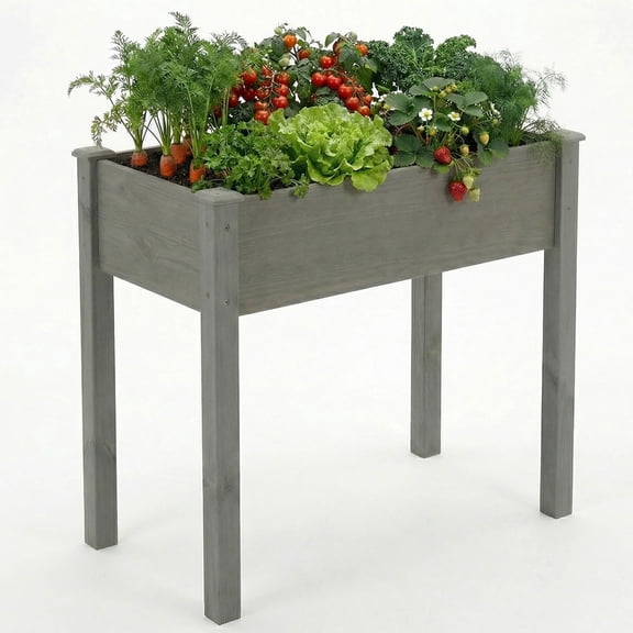 EDX Wooden Raised Garden Bed, Outdoor Planter Box Kit for Vegetables, Flowers and Herbs(Gray)