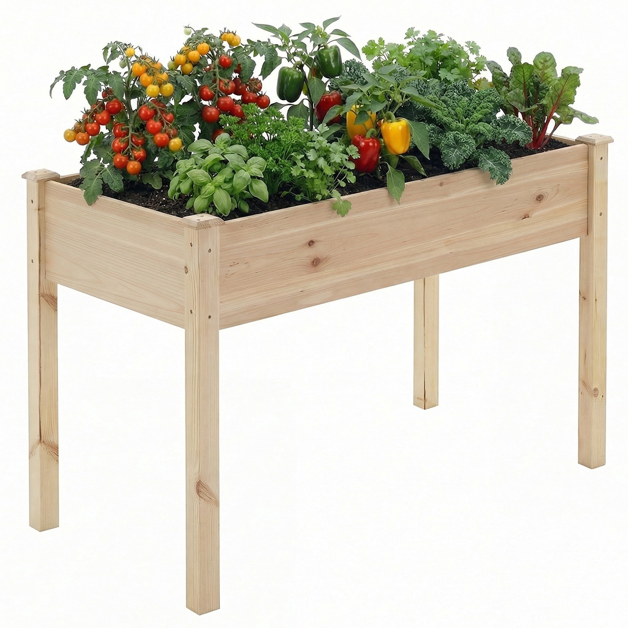 EDX Wooden Raised Garden Bed, Outdoor Planter Box Kit for Vegetables, Flowers and Herbs,Natural Wood Color