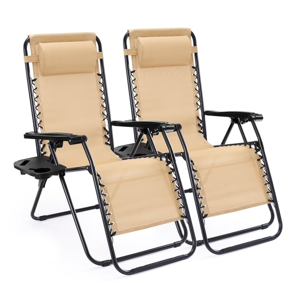 EDX Zero Gravity Chair Outdoor Lounge Chair,Suitable for Beach Terrace Pool Patio, Khaki 2-Pack