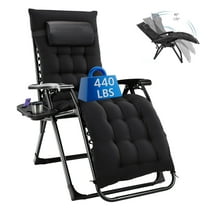 EDX Zero Gravity Chair, Reclining Camping Lounge Chair with Removable Cushion, Headrest and Cup Holder Trays, Folding Patio Recliner for Indoor&Outdoor Use, 440LBS Capacity, Black