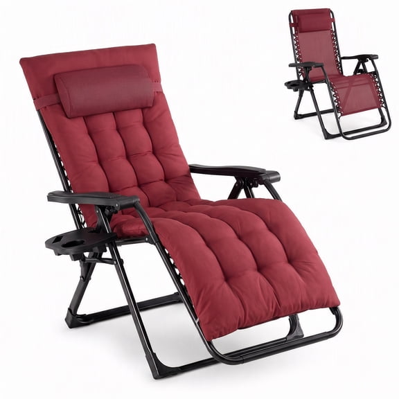 edx Zero Gravity Chair with Cushion 440 LB Capacity Folding Outdoor Lounge Chair for Patio Outdoor with Cup Holder & Headrest