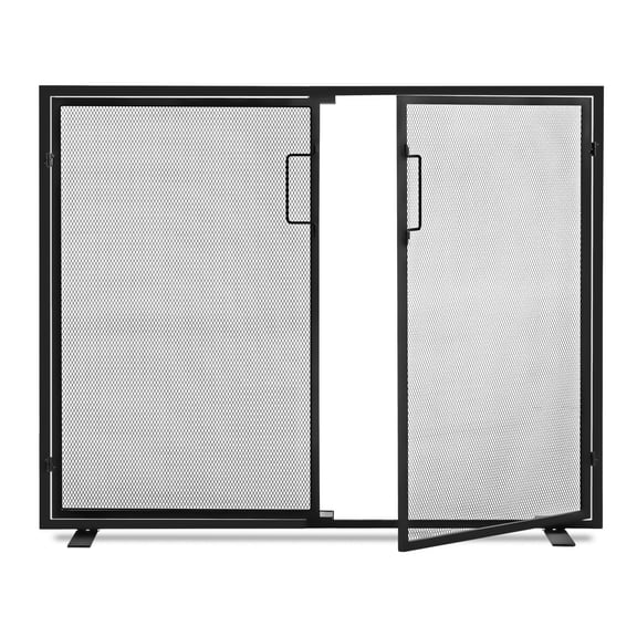 EDX 38.5x31 inch Black Fireplace Screen, Hand-Forged Iron Spark Guard with Magnetic Doors for Living Room,Black