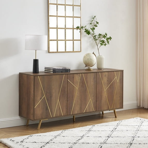 EDYO LIVING 63" Sideboard Buffet Cabinet, Large Sideboard and Buffet Storage, Standing Accent Cabinet Rustic Oak