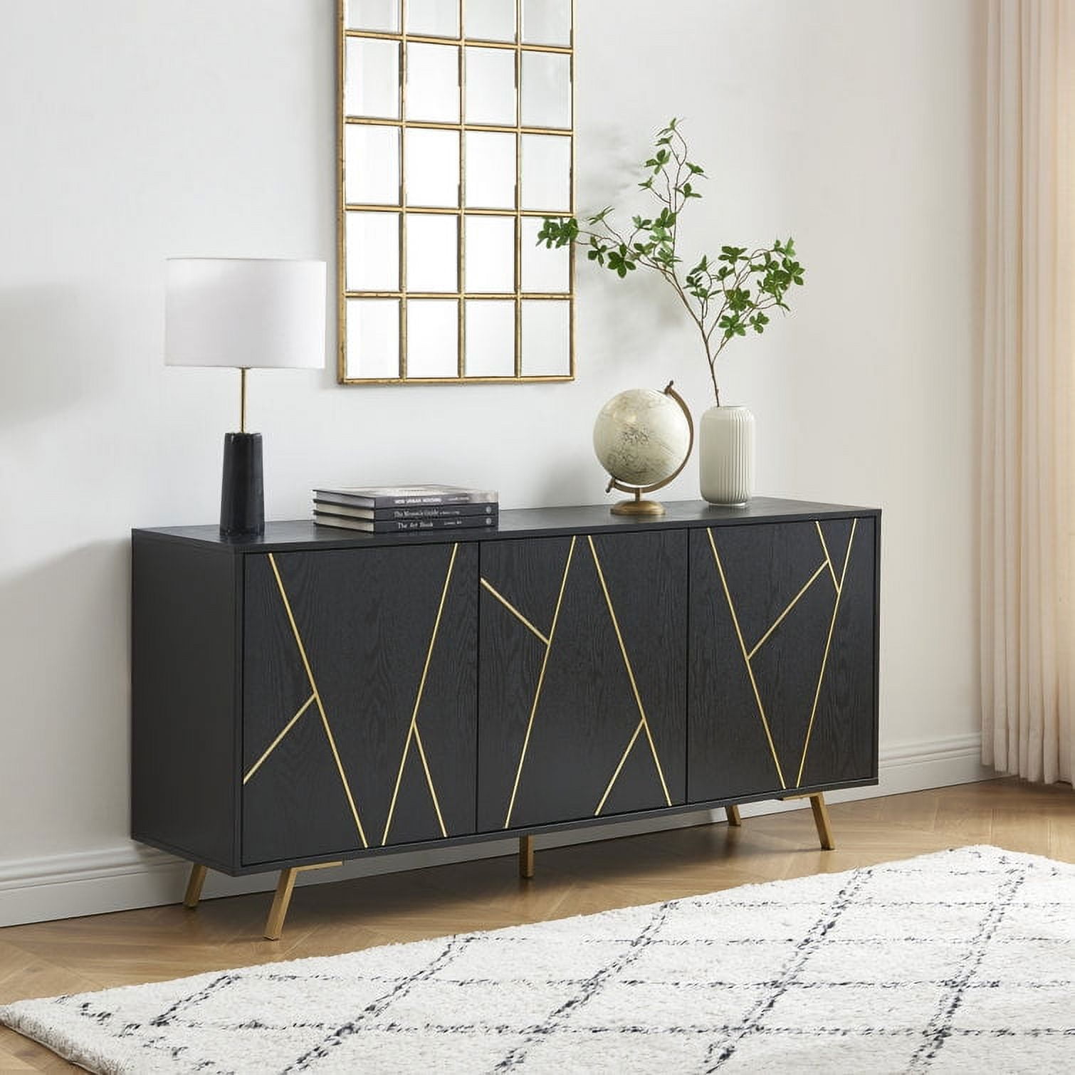 EDYO LIVING 63" Sideboard Storage with Metal Trim 3Door