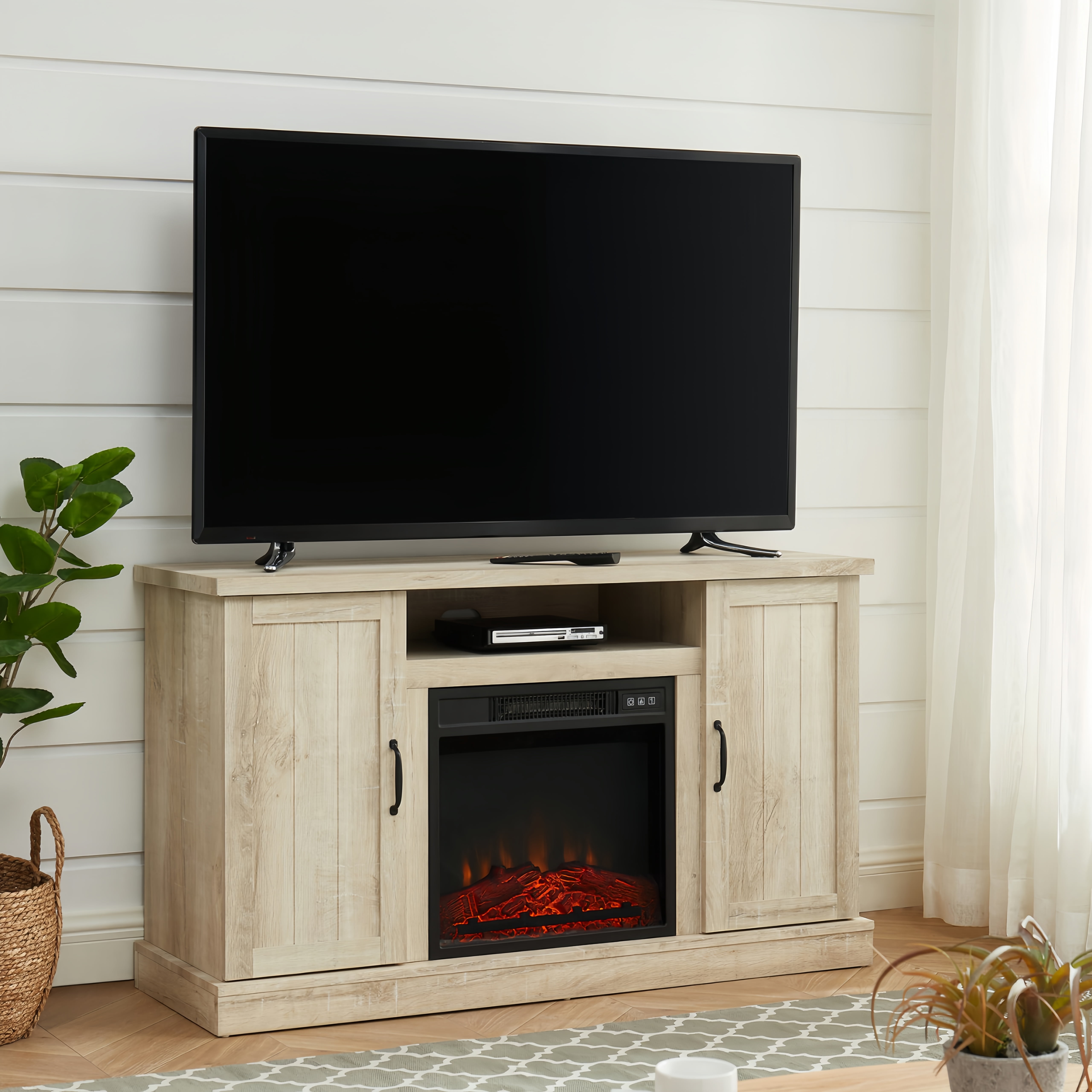 EDYO LIVING Farmhouse Fireplace TV Stand for TVs up to 55" with Open ...