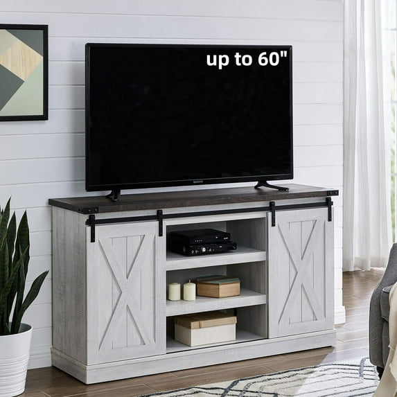 EDYO LIVING Farmhouse TV Stand for 60 Inch TV, Wood TV Stand with Sliding Barn Door, Entertainment Center with Storage Cabinet, Rustic Media Console for Living Room Bedroom, Rustic Oak
