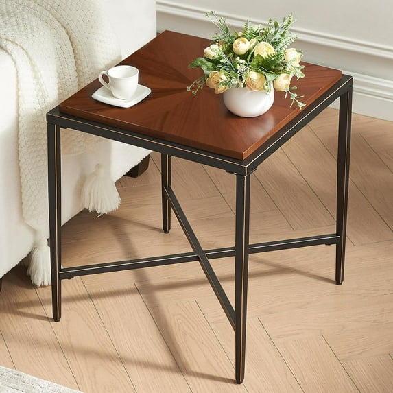 EDYO LIVING Mid Century Modern End Tables, Small Wooden 1 Tier Side Table for Living Room, Office, Brown