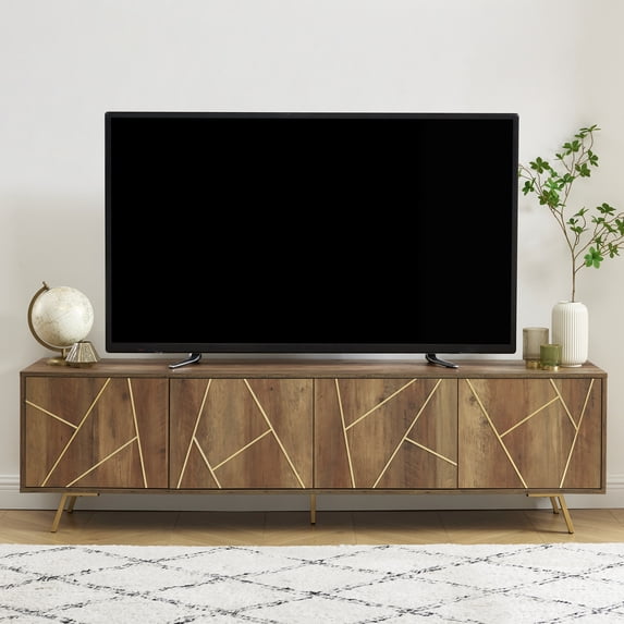 EDYO LIVING Mid Century Modern TV Stand for 75" TV, Entertainment Center, Media TV Console for Living Room, Rustic Oak