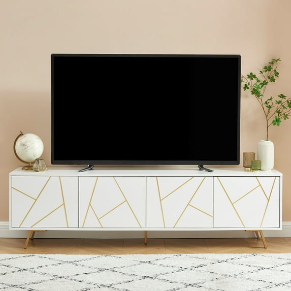 EDYO LIVING Mid Century Modern TV Stand for 75" TV, Entertainment Center, Media TV Console for Living Room, White