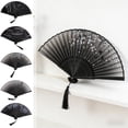 thumbnail image 1 of EDhome Portable Silk Cloth Folding Fan, Sturdy Bamboo Frame Antique Style Fan with Tassel, Unique Gifts Decorative Hand Fan for Stage Wedding Home Use, D, 1 of 6