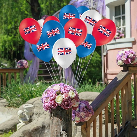 EDhome UK Queen's 70th Anniversary Latex Balloons, Thickened Union Jack Print, Helium Compatible Latex Balloons for Street Home Patriotic Party Celebrations, 12Pcs