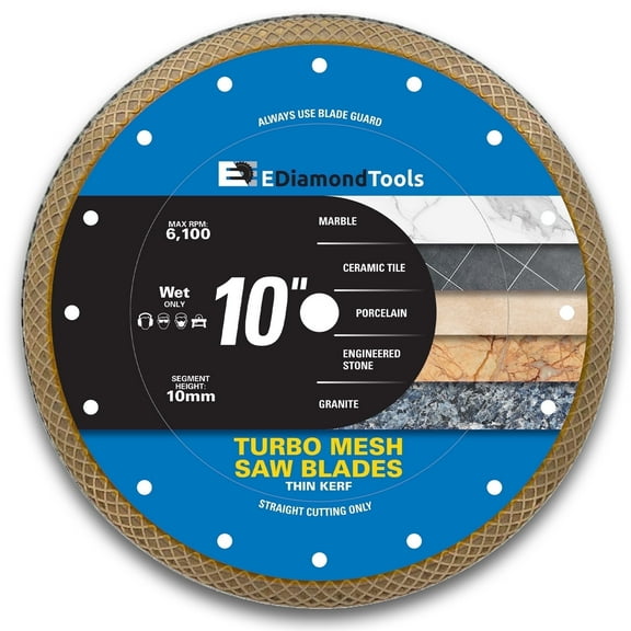EDiamondTools 10" Turbo Mesh Blade for Tile, Marble, Engineered Stone, 5/8" Arbor