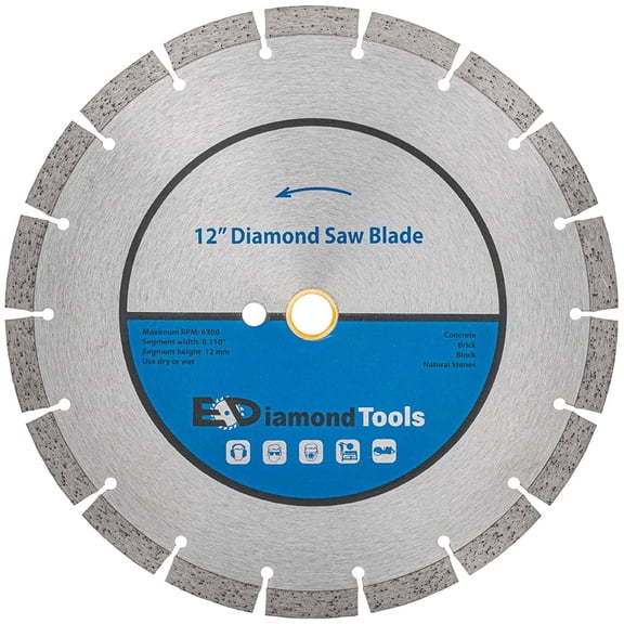 EDiamondTools 12" Segmented Diamond Saw Blade for Concrete, Brick, Block and Masonry