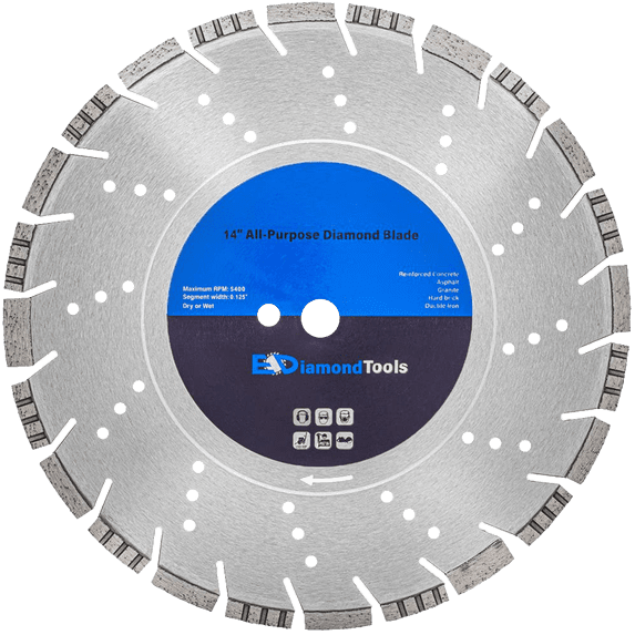 Kingthai 14-Inch Turbo Diamond Saw Blade – Laser-Welded Multi-Purpose Blade For Concrete, Asphalt & Building Materials (1-Inch Arbor)