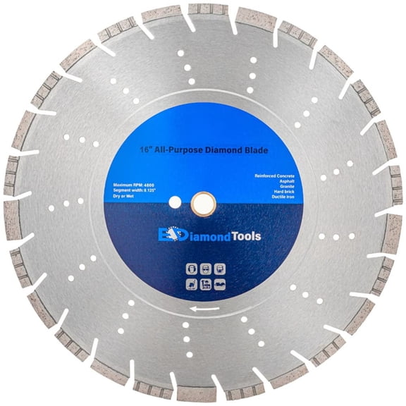EDiamondTools 16" All Purpose Diamond Saw Blades for Reinforced Concrete, Asphalt, Granite