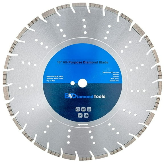 EDiamondTools 18" All Purpose Diamond Saw Blades for Reinforced Concrete, Asphalt, Granite
