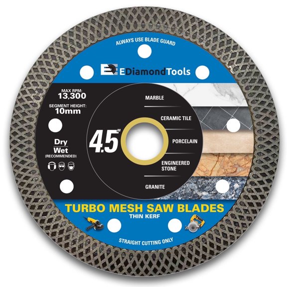EDiamondTools 4.5" Turbo Mesh Blade for Tile, Marble, Engineered Stone, 7/8"-5/8" Arbor