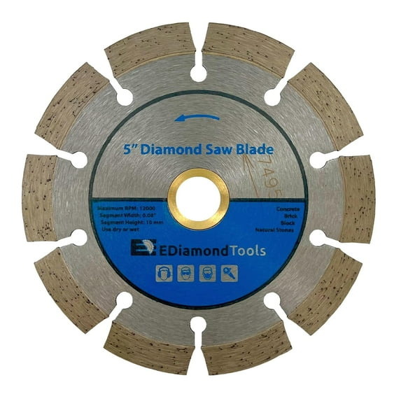 EDiamondTools 5" Segmented Diamond Saw Blade for Concrete, Brick, Block and Masonry