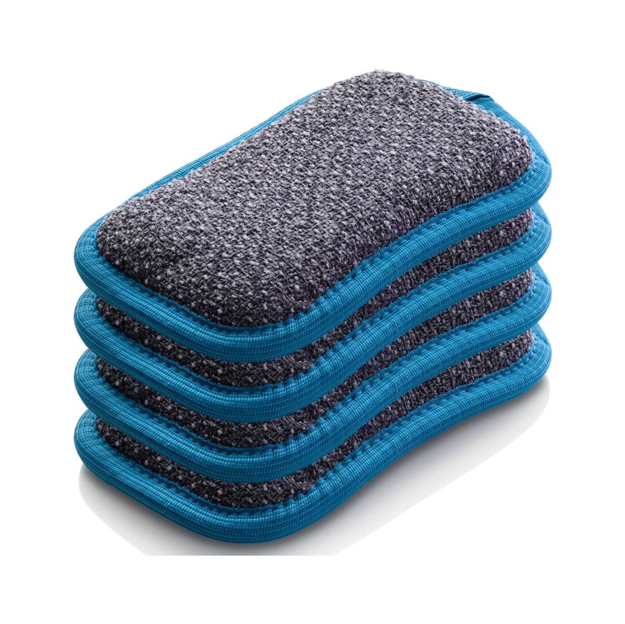EE-Cloth Washing Up Pad, Premium Microfiber Non-scratch Kitchen Dish Scrubber Sponge, Ideal for Dish, Sink and Countertop Cleaning, 100 Wash Guarantee, Blue, 4 Pack
