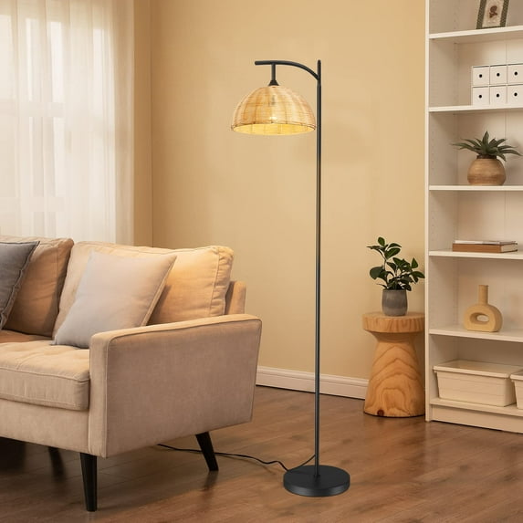 EE Eleven Master Rattan Standing Lamp, Farmhouse Boho Floor Lamp with Foot Switch