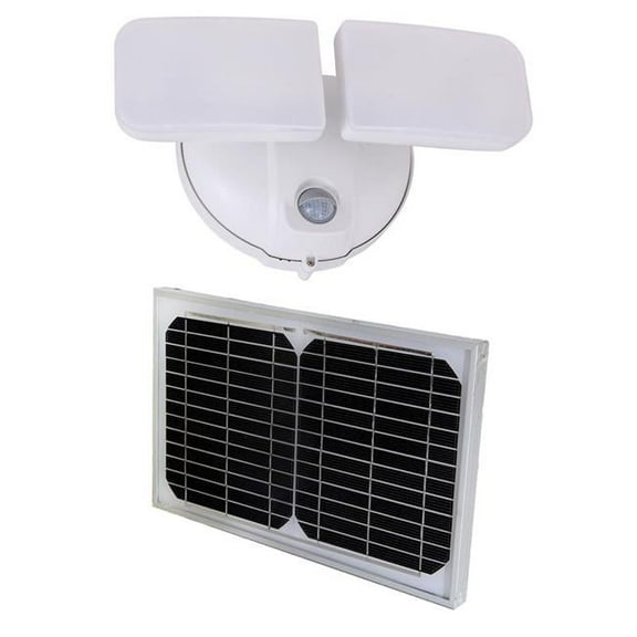EE Systems Group EE828WDC-WP 10 watts White Solar Powered Dual Head Motion Activated Outdoor Integrated LED Flood Spot Light