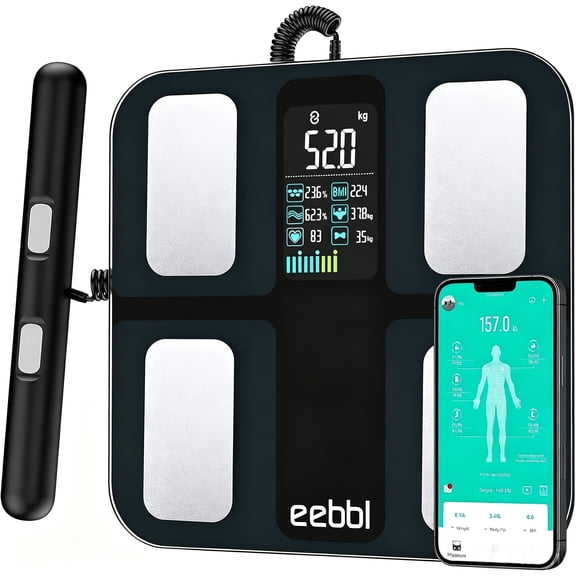 EEBBL Smart Fat Scale, 8 Electrode Digital Bathroom Scale for 28 Composition Metrics, BMI and BIA Analysis, 400 Lbs Capacity