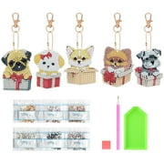 EEEEkit 5pcs Diamond Art Painting Keychains Kits, Cute Dog 5D Diamond Art Craft for DIY Gift Decor