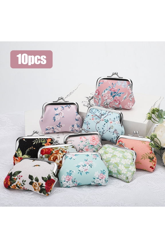 10pcs Floral Buckle Coin Purses, Vintage Kiss-lock Change Purse, Bulk Cute Coin Pouch, Rose Flower Wallet for Women