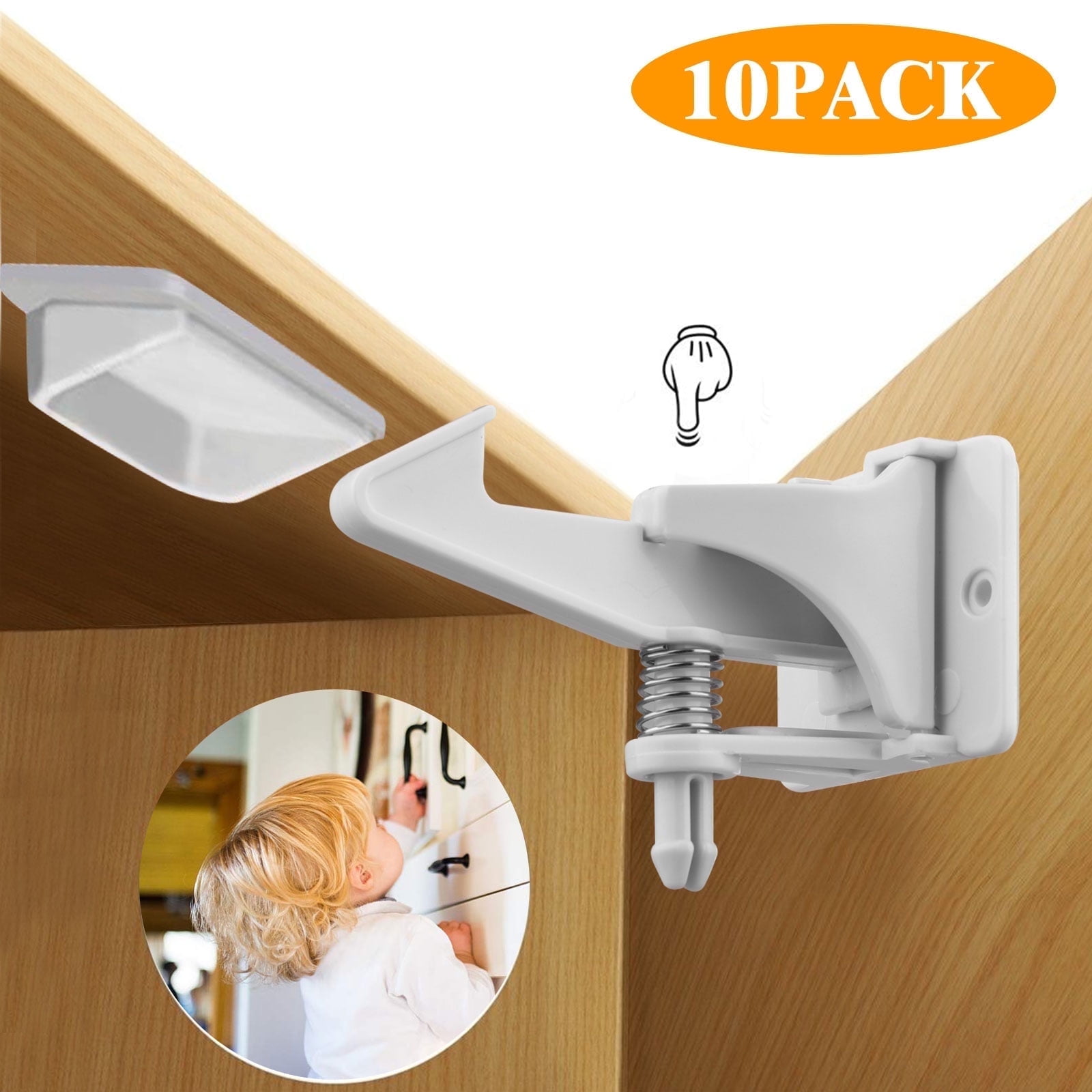 10pcs Safety Locks, EEEkit Universal Home Safety Cabinet Doors Locks, Adhesive Proof Locks Latches with Buckles for Cabinet Drawer Closet Cupboard, No Drilling Tools Needed