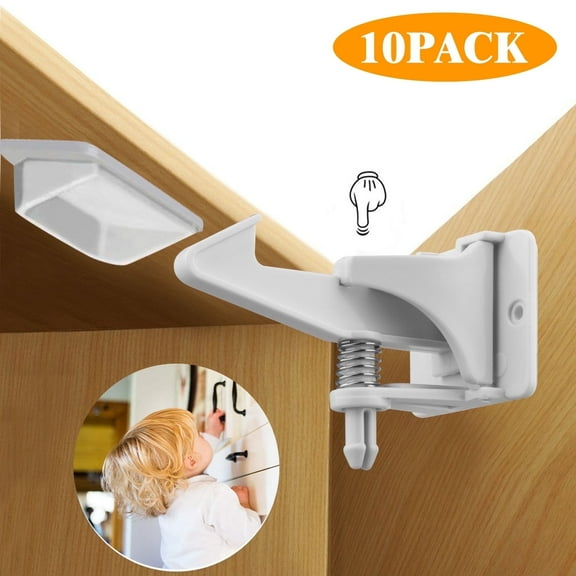 10pcs Safety Locks, EEEkit Universal Home Safety Cabinet Doors Locks, Adhesive Proof Locks Latches with Buckles for Cabinet Drawer Closet Cupboard, No Drilling Tools Needed
