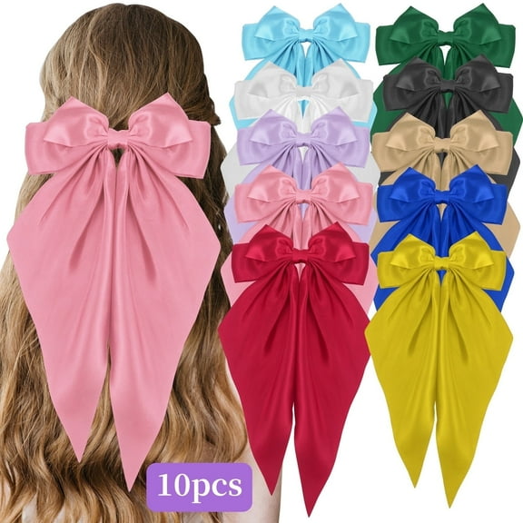 EEEkit 10PCS Oversized Big Bow Hair Clips, Colorful Satin Long Tails Hair Ribbons Hair Accessories