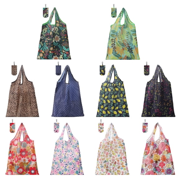 EEEkit 10-Pack Reusable Shopping Bags, Large Capacity Foldable Grocery Bags with Handles, Washable Polyester Tote Bags for Groceries & Storage, Multicolor